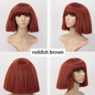 Women's Short Bob Fluffy Hair Full Wigs with Bangs Kinky Straight Custom Party  Wig (reddish brown)