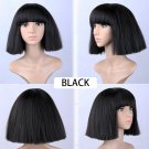 Women's Short Bob Fluffy Hair Full Wigs with Bangs Kinky Straight Custom Party  Wig (black)