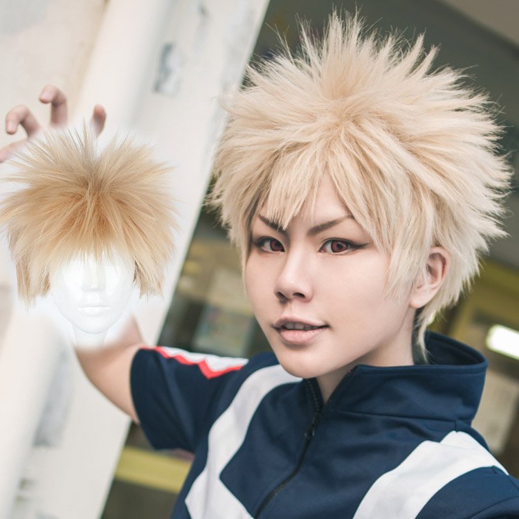 My Hero Academia Katsuki Bakugo 爆豪 勝己 cosplay pale gold anime wigs