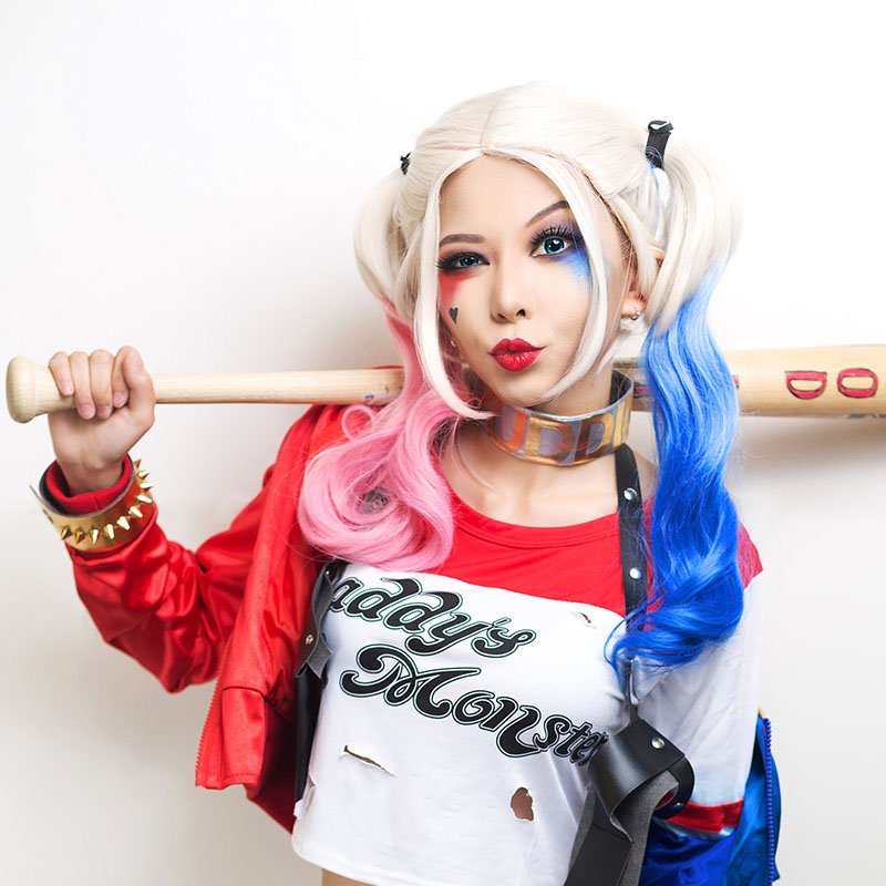 DC Harley Quinn cosplay wigs make two braids by yourself for Halloween ...