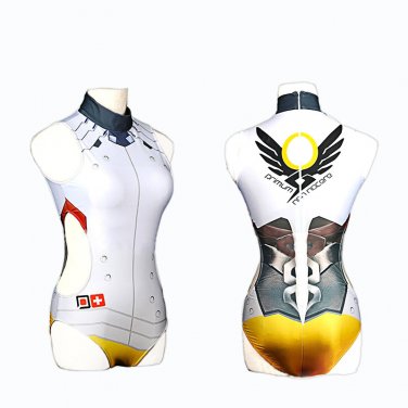 Overwatch OW Angel Mercy Angela Ziegler lovely sexy Cosplay  Costume  one-piece swimsuit swimwear