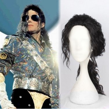 King of Pop Michael Jackson classic cosplay performance Halloween Party Fancy  Black curly wigs