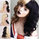 singer Melanie Martinez cosplay black blond The Half-and-half dye hair commonly used Curly wigs