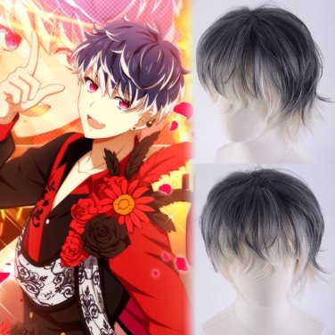 IDOLiSH7 MOMO cosplay Halloween Party Comic-Con grey and white Mixed color short Anime wigs