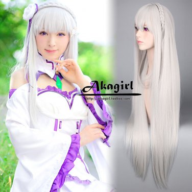 Re:Zero &acirc;�� Starting Life in Another World Emilia cosplay Comic-Con Party gray long Anime wigs