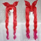 LOL Star Guardian Skins Jinx cosplay the Loose Cannon Red Long  Wig with double Ponytail and ear