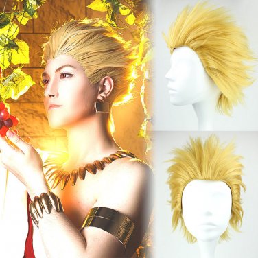 "Fate" series Gilgamesh cosplay Halloween Comic-Con Party golden Slicked-back hair Anime wigs