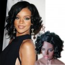 Women's wigs Robyn Rihanna Fenty star style black short side parting Curly hair wigs