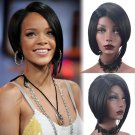 Women's wigs Robyn Rihanna Fenty star style black  side parting Extended bang short hair wigs