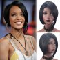 Women's wigs Robyn Rihanna Fenty star style black  side parting Extended bang short hair wigs