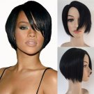 Women's wigs Robyn Rihanna Fenty star style black  side parting bang short hair wigs