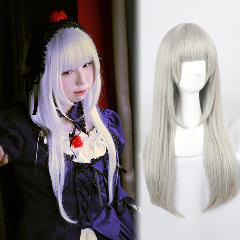 Rozen Maiden Suigintou cosplay gray long straight ComicCon Party wigs