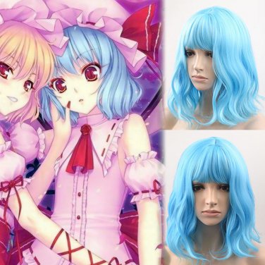 Touhou Project  &egrave;�&frac34;&ccedil;&plusmn;&sup3;&egrave;��&auml;&ordm;� Remilia Scarlet cosplay wig Comic-Con Party blue short curly Anime wigs