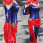 women's Ms. Marvel Binary Power cartoon cosplay suit party zentai Costume with badge and scarf