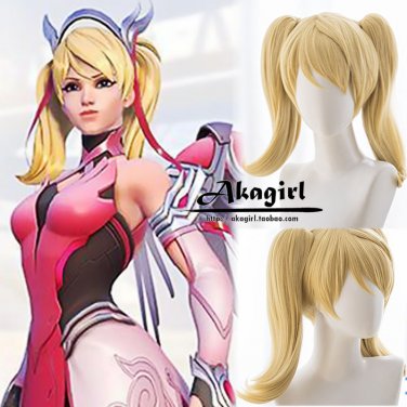 Overwatch ow Mercy Angela charity skin cosplay wig blond Pigtails Halloween Party Anime wigs