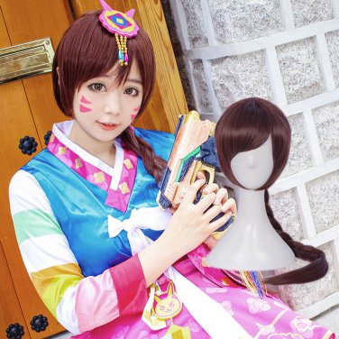 Overwatch ow D.Va cosplay wig brown braids Halloween Comic-Con Party Anime wigs