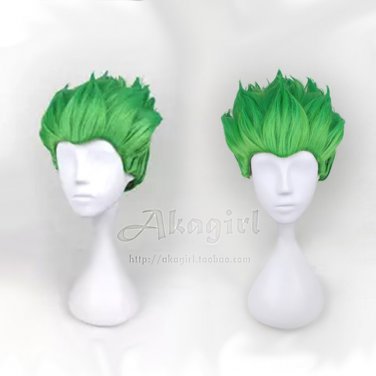 Overwatch ow Shimada Genji cosplay wig green Slicked-back Halloween Party Anime wigs