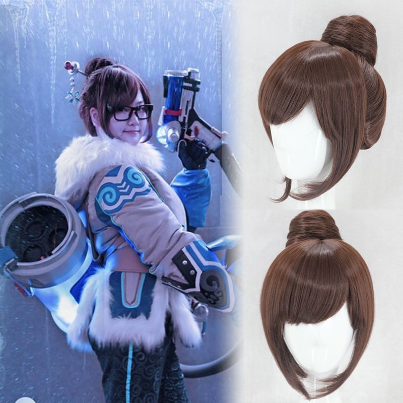 Overwatch Ow Mei Ling Zhou Cosplay Wig Brown Knot Halloween Comic Con Party Anime Wigs 8606