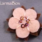 Pink Brown Flower Beaded Felt Hair Clip
