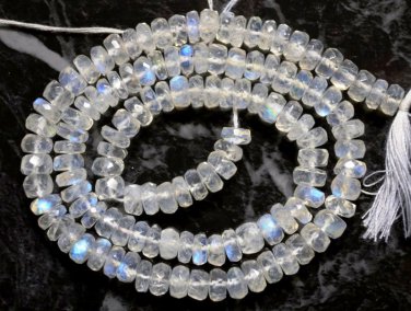 Micro Faceted Fire Rainbow Moonstone LARGE 5.5-6mm Rondelle Gemstone 14" Str A++