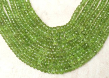 Micro faceted Peridot 3.5-4.5mm Rondelle Gemstone Beads 14" Strand A+
