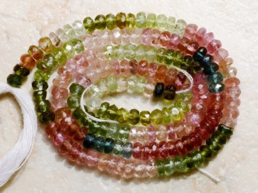 Micro Faceted Multi TOURMALINE 3-4 mm Rondelle Gemstone Beads 14" Strand A+