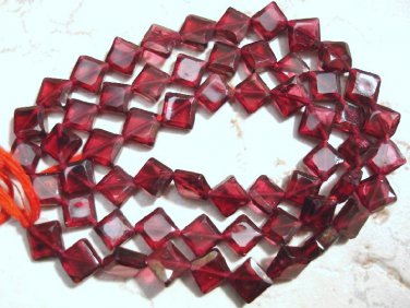 GARNET 6-7mm Faceted Square Gemstone Beads 14" long strand