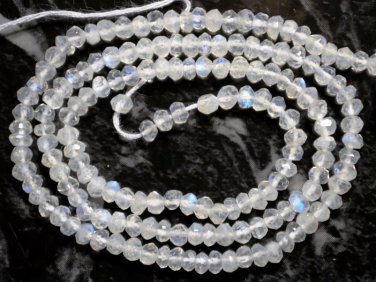 Micro Faceted Fire Rainbow Moonstone 3.5mm Rondelle Gemstone Beads 14" Strand