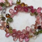 Faceted Multi TOURMALINE 5-7mm long Sidedrill PEAR shape 9.5" Strand 50 Carats