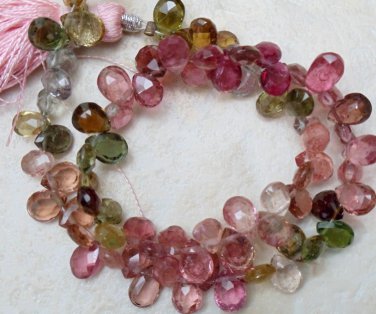Faceted Multi TOURMALINE 5-7mm long Sidedrill PEAR shape 9.5" Strand 50 Carats