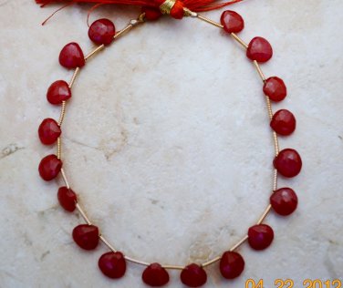 Real Precious Ruby 6.5-8.5mm (20 Pcs Faceted HEART) Sidedrill drops 9" Str