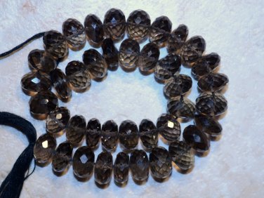 Micro Faceted SMOKY Quartz 7-8mm Rondelle Beads 3" strand Select-a-Size