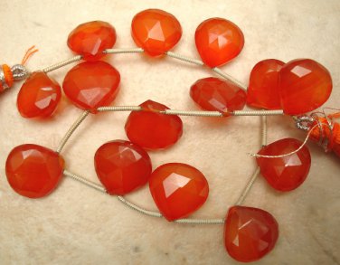 FACETED Heart CARNELIAN CHALCEDONY13mm (Set of 14)115Ct