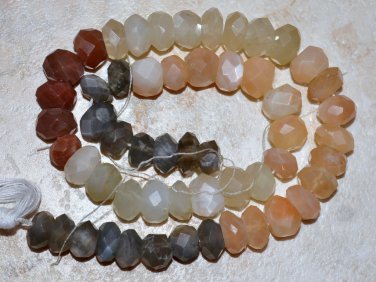 Checkerboard Multi Moonstone LARGE 9-10mm Faceted Rondelle Gemstone 7.2" strand