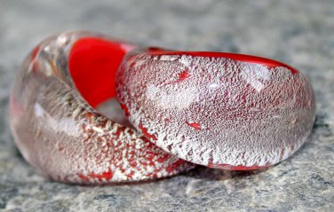 Rosy Red SILVER Foil SIZE 6.5 Murano Glass RING L119