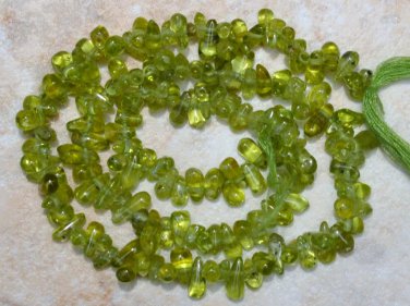 Peridot 6-8mm long Sidedrill Plain Drops Gemstone Beads 14" Strand