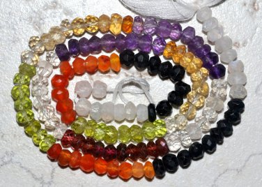 Micro Faceted Multi Gemstone Color 3.5-4mm Rondelle Beads 14" Strand