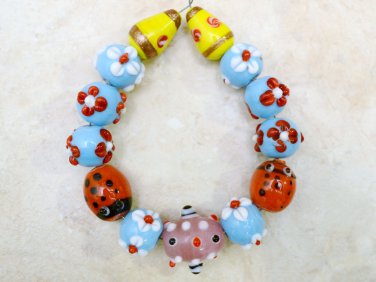 Handmade Lampwork 15-20mm (Set of 13) Spring Collection Glass Beads A7