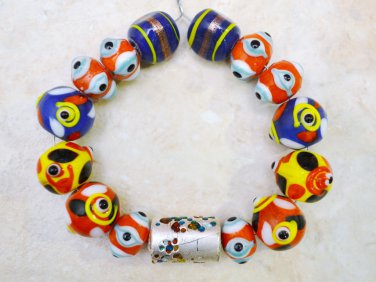 Silver Foil Cheerful Handmade Lampwork 15-20mm (Set of 15) Glass Beads A8