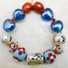 Hearts and Flowers Handmade Lampwork 15-20mm (Set of 13) Silver Foil Glass A1