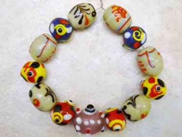 Earth Elements Colorful Handmade 15-20mm Lampwork (Set of 13) Glass Beads A9