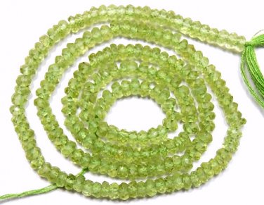 MICRO Faceted Peridot 3mm Rondelle Gemstone Beads 14.5" str A+