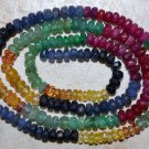 Multi SAPPHIRE RUBY EMERALD 3.5-4.5mm Faceted Rondelle Beads 17" Str 66 Ctw A+