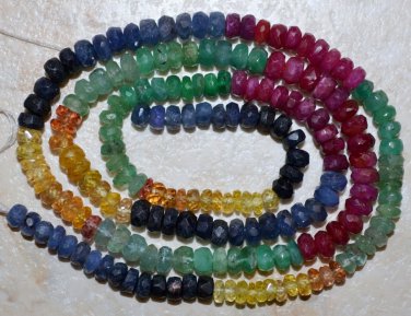 Multi SAPPHIRE RUBY EMERALD 3.5-4.5mm Faceted Rondelle Beads 17" Str 66 Ctw A+