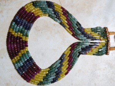 7 Strands Necklace - RUBY, EMERALD, SAPPHIRE 3-5mm Faceted Rondelle 16"-21" long