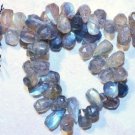 Labradorite 7-9mm long Sidedrill Faceted Drops 11" Strand (~100 beads) 18 grams