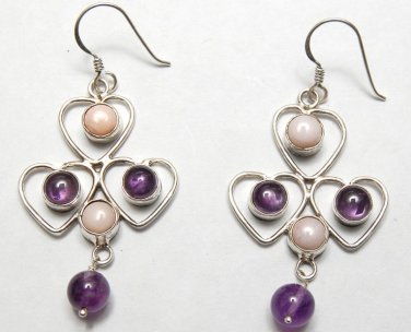 925 STERLING HEART AMETHYST OPAL 65m EARRING 45Ct E2261