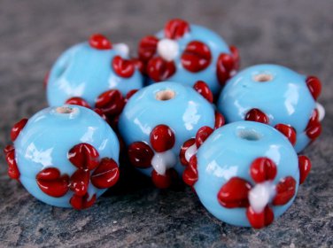 Sky Flower Petal 12X15mm Lampwork Glass (6 Beads) L116