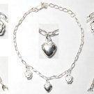 STAMPED 925 STERLING Silver HEART CHARM 8" Bracelet S37