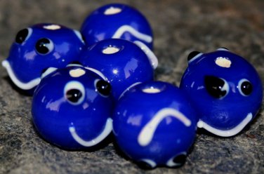 Dark Blue Facial 12X14mm Lampwork Glass (6 Beads) L114